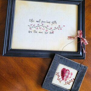 set of 2 Framed Rustic Wall Decor + Framed Double Heart